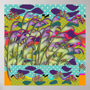 Green Purple Foliage + Bicycles Fun Poster