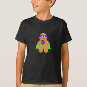 green/purple gingerbread man super hero t-shirt