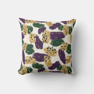 Green Purple Gold Brushstrokes  Pattern  Cushion