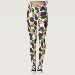 Green Purple Gold Brushstrokes Pattern Leggings