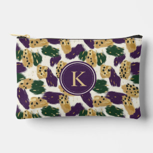Green Purple Gold Brushstrokes  Pattern Monogram Accessory Pouch