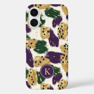 Green Purple Gold Brushstrokes  Pattern Monogram iPhone 16 Case