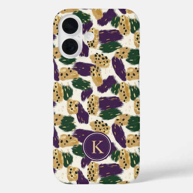 Green Purple Gold Brushstrokes  Pattern Monogram Case-Mate iPhone Case (Back)