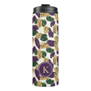 Green Purple Gold Brushstrokes  Pattern Monogram Thermal Tumbler