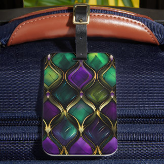 GREEN PURPLE GOLD DIAMOND PATTERNS LUGGAGE TAG
