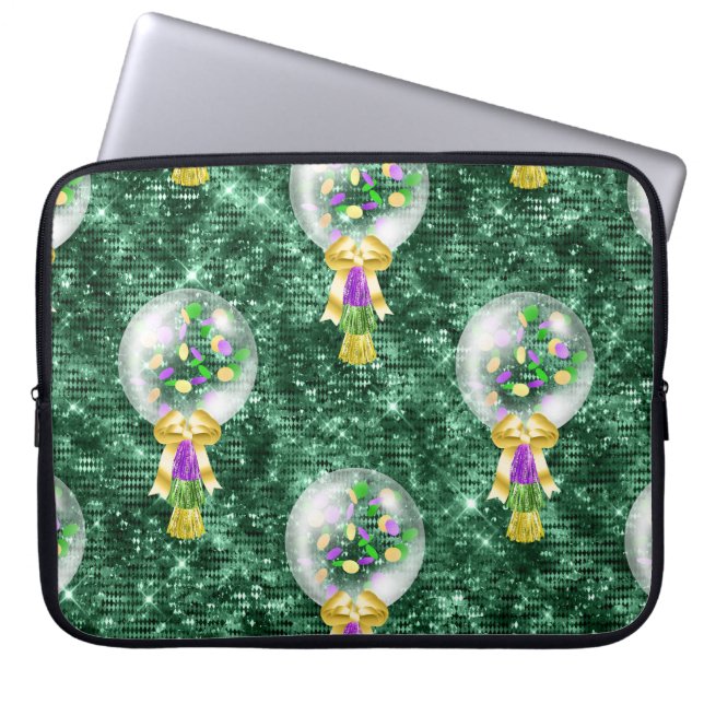 GREEN PURPLE GOLD MARDI GRAS BALLOONS LAPTOP SLEEVE (Front)
