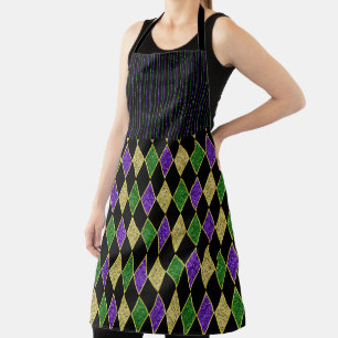 GREEN PURPLE GOLD MARDI GRAS PATTERNS APRON
