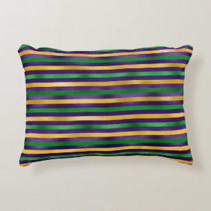 GREEN PURPLE GOLD MARDI GRAS STRIPES DECORATIVE CUSHION