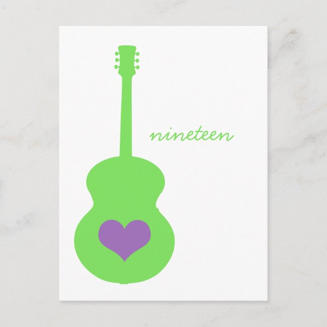 Green/Purple Guitar Heart Table Postcard (Front)
