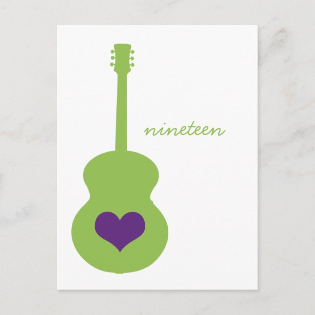 Green/Purple Guitar Heart Table Postcard 3 (Front)
