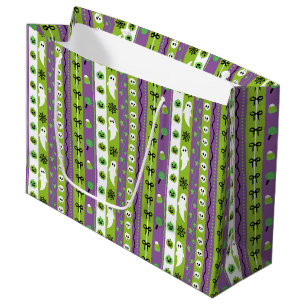 Green Purple Halloween Pattern Large Gift Bag