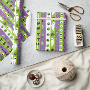 Green Purple Halloween Pattern Wrapping Paper Roll