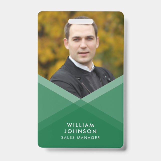 Green Purple Layered Geometric Photo ID Badge (Front)