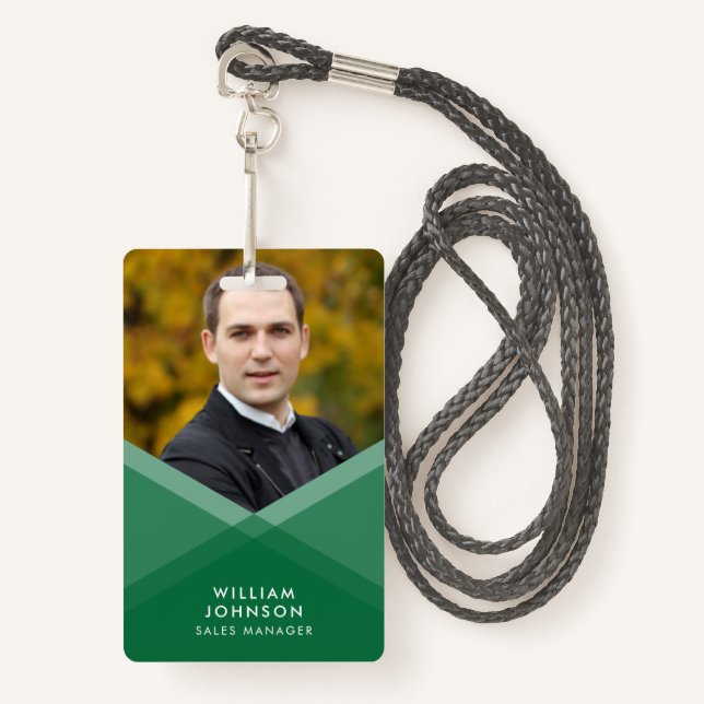 Green Purple Layered Geometric Photo ID Badge (Front with Lanyard)