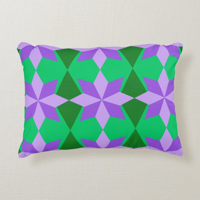 GREEN & PURPLE MARDI GRAS STAR PATTERNS DECORATIVE CUSHION (Front)
