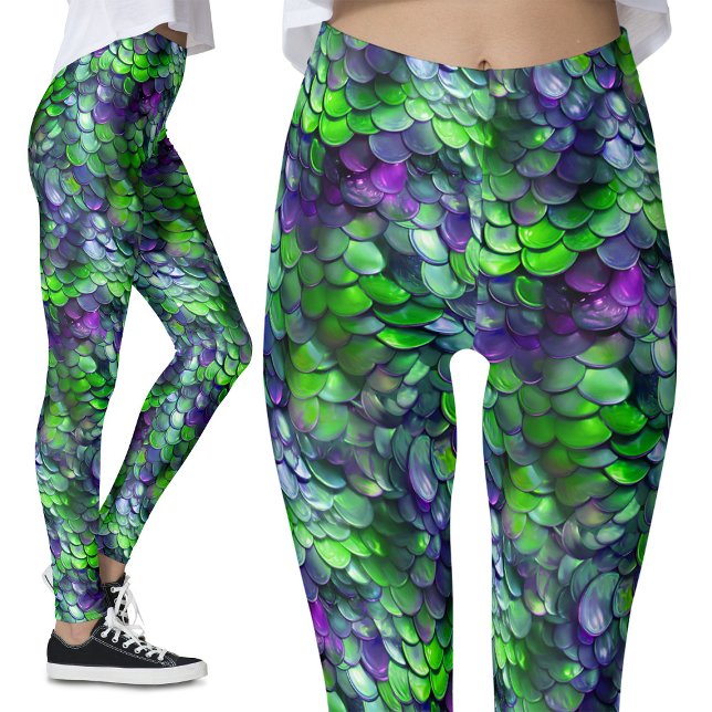Green Purple Mermaid Scales Fantasy Costume Party Leggings (Creator Uploaded)
