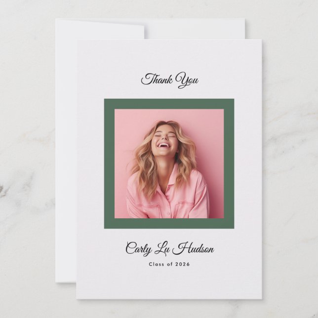 Green Purple Minimal High School Photo Grad Thank You Card (Front)