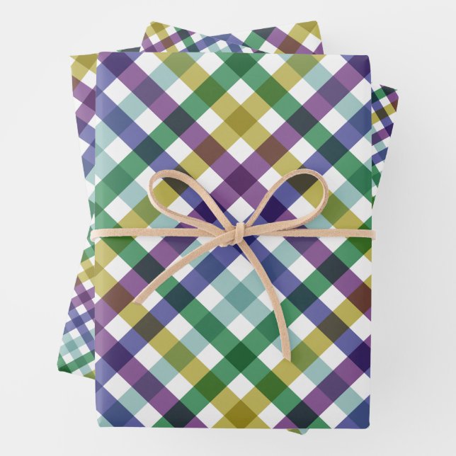 Green Purple Modern Gingham Gift  Wrapping Paper Sheet (In situ)