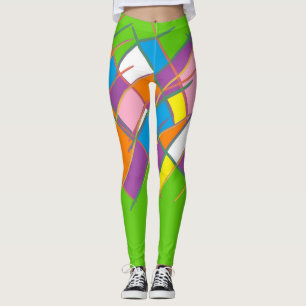Green purple orange and yellow patterned leggings