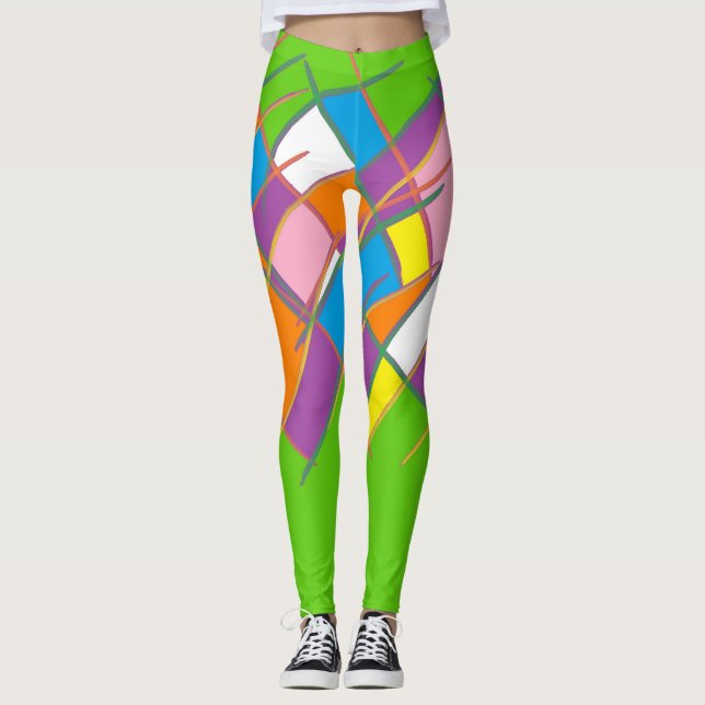 Green purple orange and yellow patterned leggings (Front)