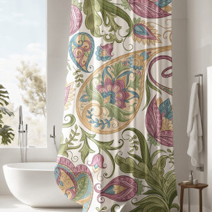Green & Purple Paisley Floral Shower Curtain