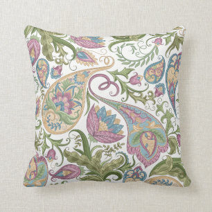 Green & Purple Paisley Floral Throw Pillow