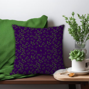 Green purple pattern leaves monogram cushion