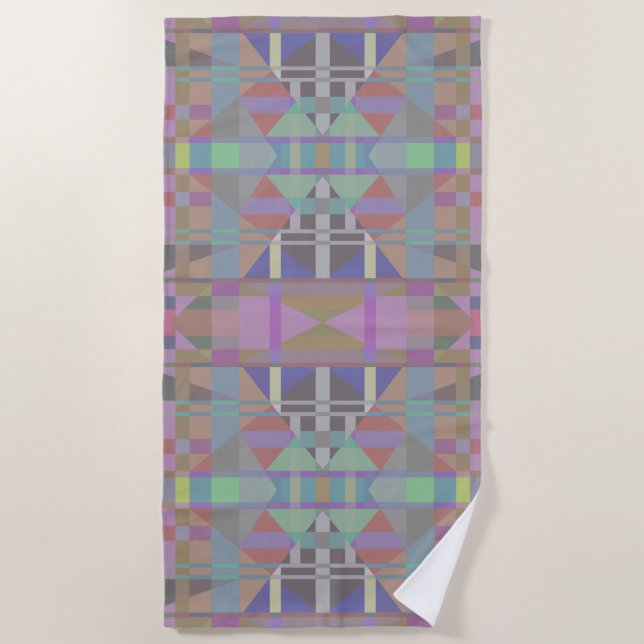 Green Purple Pink Geometric Beach Towel (Front)