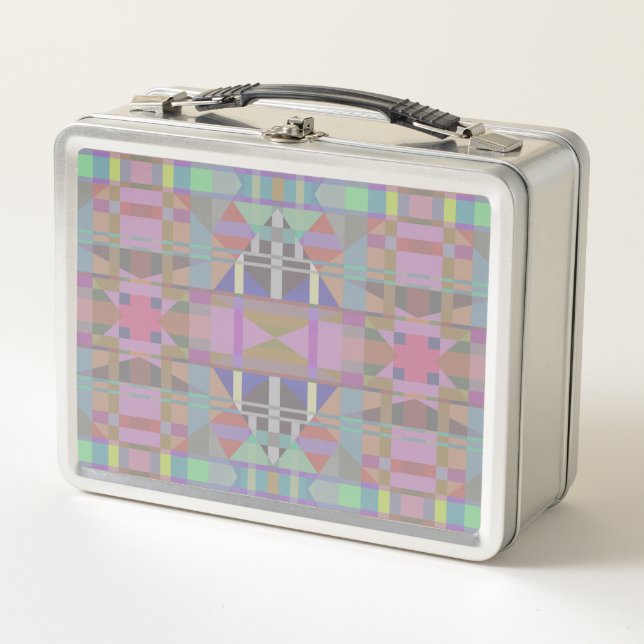Green Purple Pink Geometric Metal Lunch Box (Front)