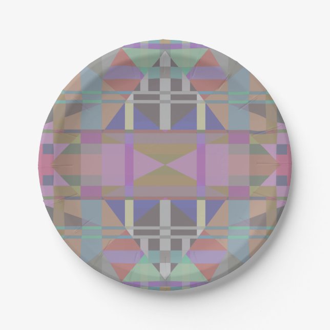 Green Purple Pink Geometric Paper Plate (Front)