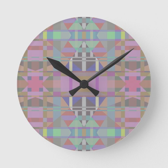 Green Purple Pink Geometric Round Clock (Front)