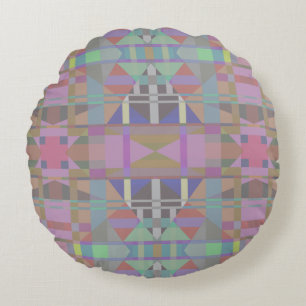 Green Purple Pink Geometric Round Cushion