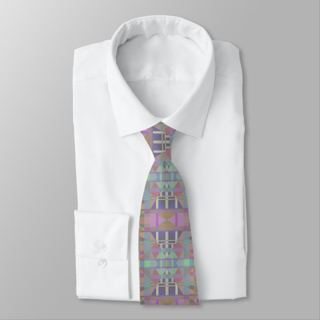 Green Purple Pink Geometric Tie (Tied)