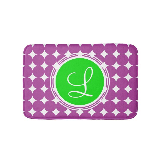 Green & Purple Polka Dot Monogram Bath Mat (Front)
