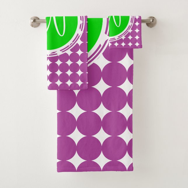 Green & Purple Polka Dot Monogram Bath Towel Set (Insitu)