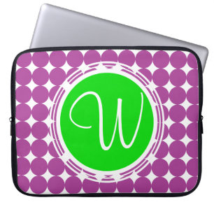 Green & Purple Polka Dot Monogram Laptop Sleeve