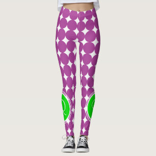 Green & Purple Polka Dot Monogram Leggings