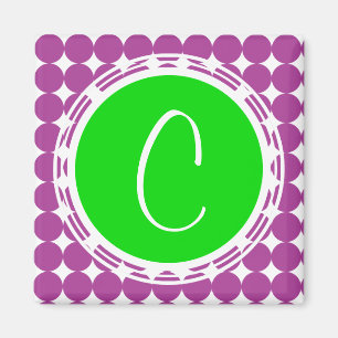 Green & Purple Polka Dot Monogram Magnet