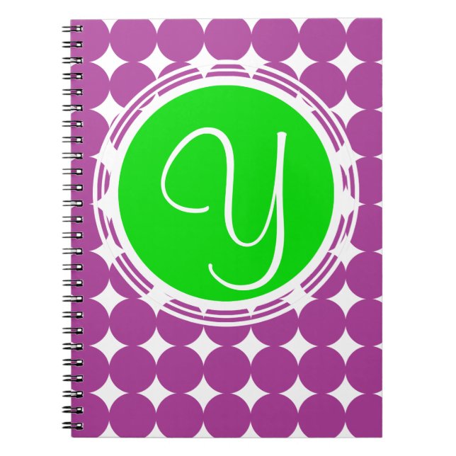 Green & Purple Polka Dot Monogram Notebook (Front)
