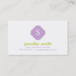 Green Purple Quatrefoil Monogram Stripes Pattern Calling Card