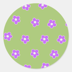 Green Purple Retro Y2K Flower Pattern Classic Round Sticker