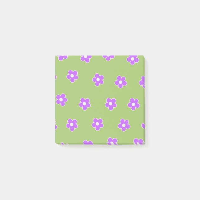 Green Purple Retro Y2K Flower Pattern Post-it Notes (Front)