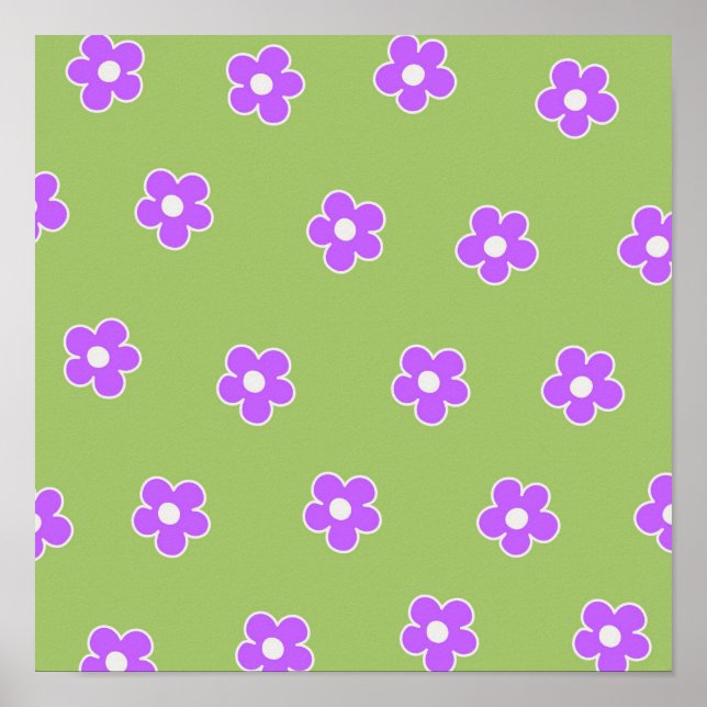 Green Purple Retro Y2K Flower Pattern Poster (Front)