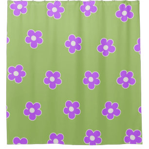 Green Purple Retro Y2K Flower Pattern Shower Curtain