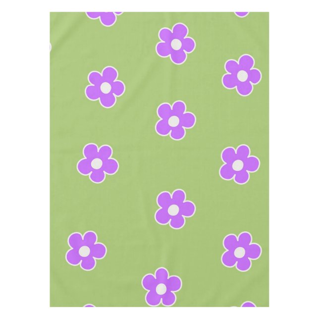 Green Purple Retro Y2K Flower Pattern Tablecloth (Front)