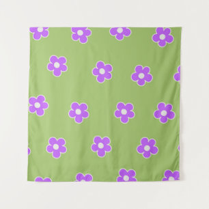 Green Purple Retro Y2K Flower Pattern Tapestry