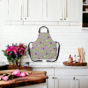Green Purple Retro Y2K Funky Hippie Flower Pattern Apron
