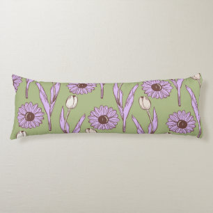 Green Purple Retro Y2K Funky Hippie Flower Pattern Body Cushion