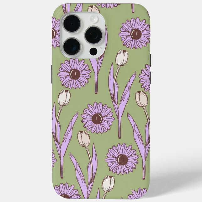 Green Purple Retro Y2K Funky Hippie Flower Pattern Case-Mate iPhone Case (Back)