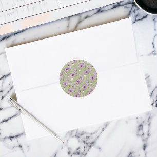 Green Purple Retro Y2K Funky Hippie Flower Pattern Classic Round Sticker